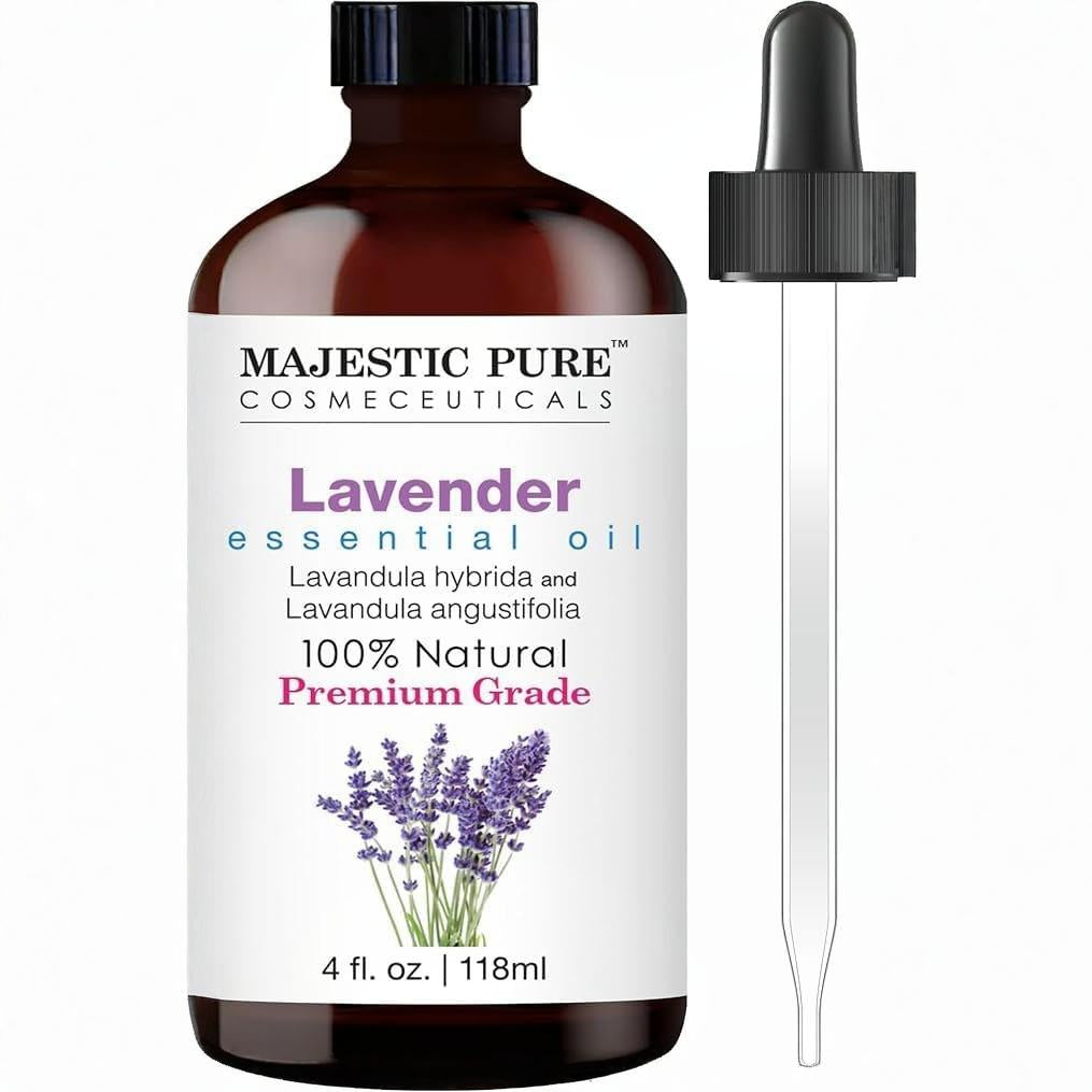 Majestic Pure Lavender Essential Oil with Glass Dropper - Huge 4 Fl Oz - 100% Pure and Natural Lavender Oil